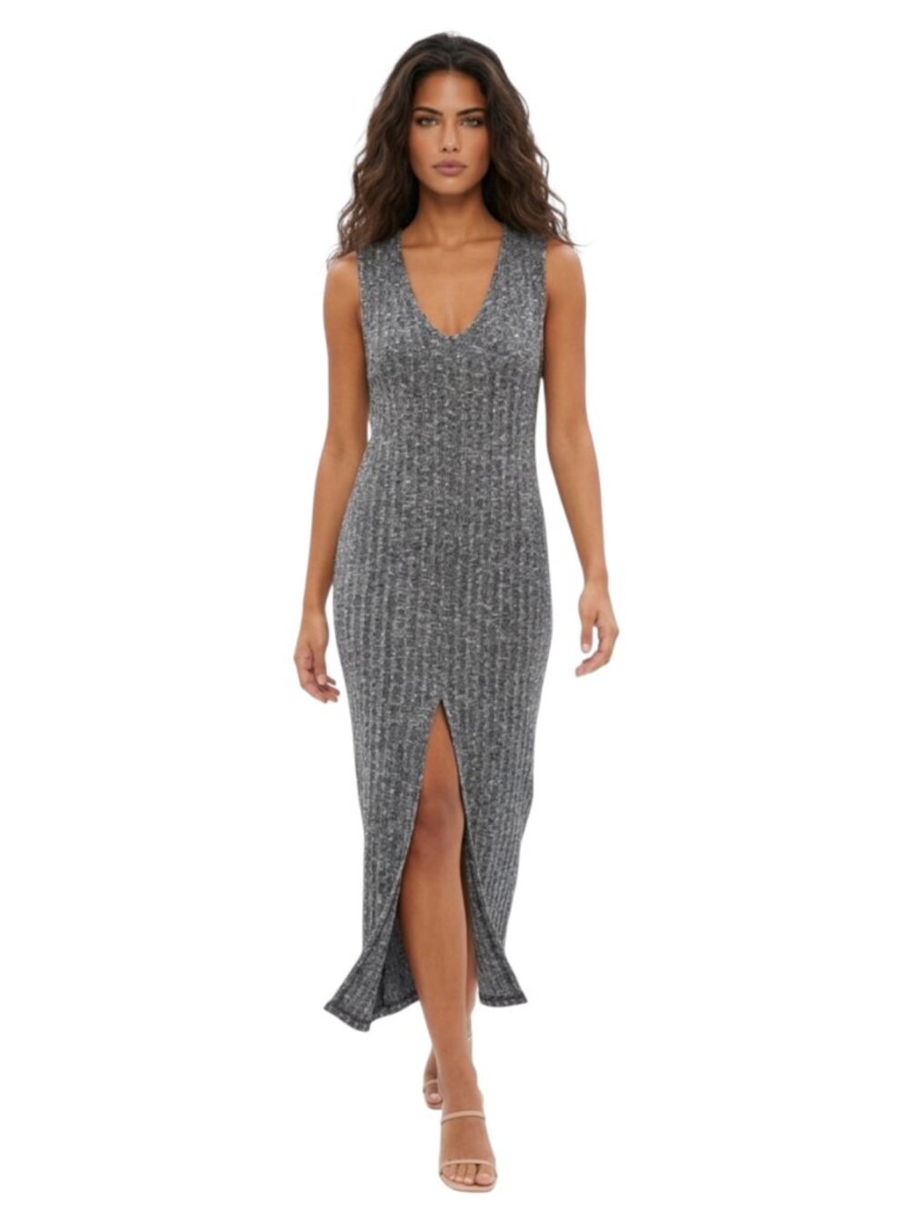 Dolan Anthropologie Medium Grey White Marled Sleeveless Front Slit Luna …